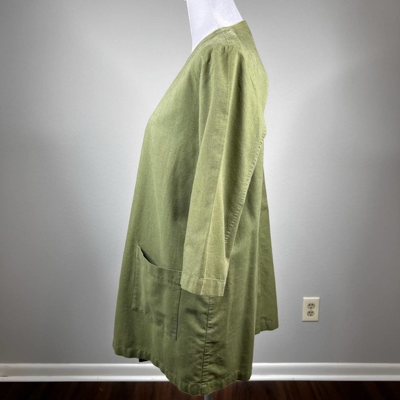 EILEEN FISHER COLLARLESS ORGANIC COTTON JACKET ARMY GREEN Size Medium - Picture 5 of 8